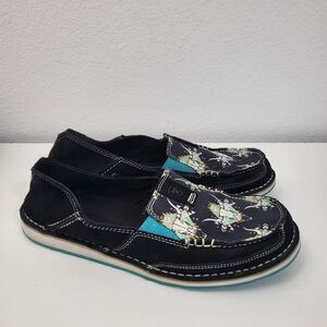 ARIAT Steer Head Cruiser Flats Womens 11 Black Suede Leather Canvas Southwestern